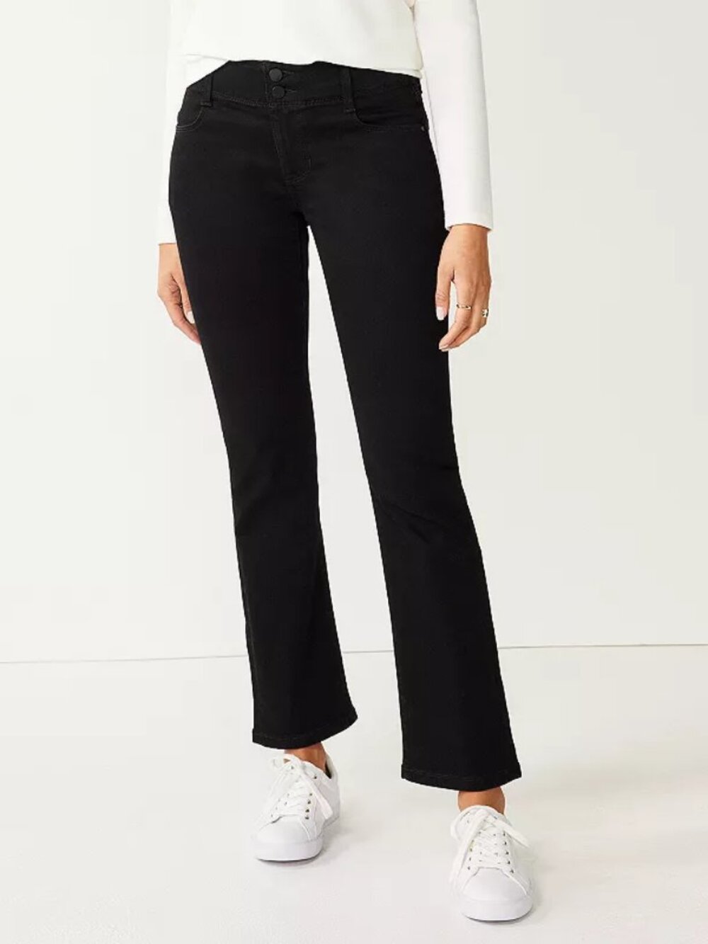 Women's Nine West Petite Tummy Control Midride Bootcut Jeans - Black 4P - NWT
